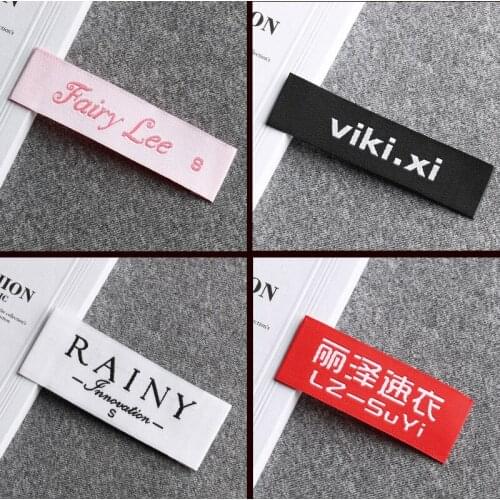 Customized bids satin brocade woven standard flat surface elevation collar made of tightly woven standard label woven label