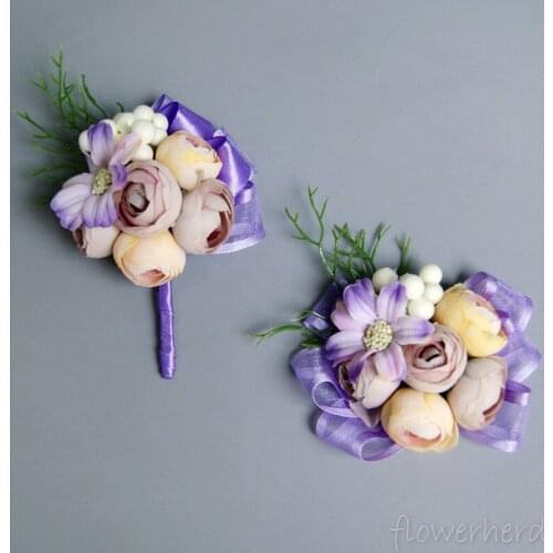 Simulation Bride Wrist Flower 4 Color Tea Rose Brooch Wedding Decoration Group Bracelet Silk Flowers Roses Artificial Flowers