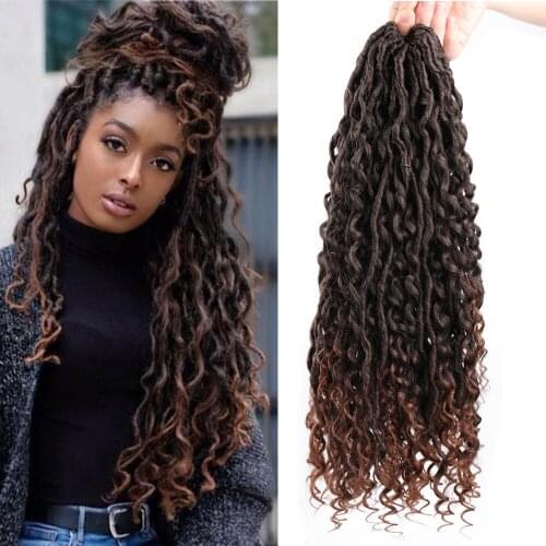 Faux Locs With Curly Hair Synthetic 18inch Goddess Crochet Braids Hair Passion Twist River Locs Hair Extensions Ombre Brown
