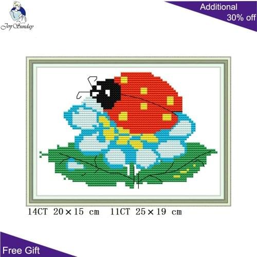 Joy Sunday Ladybug DA451 14CT 11CT Counted and Stamped Lovely Insect Home Decor Needlepoint Embroidery DIY Cross Stitch kits