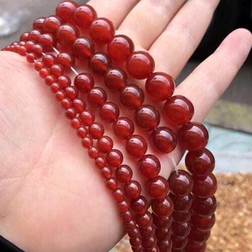 Natural Stone Red Agates Carnelian Round Gem Loose Beads 15" Strand 4 6 8 10 12 14 16 MM Pick Size For Jewelry Making Bracelet