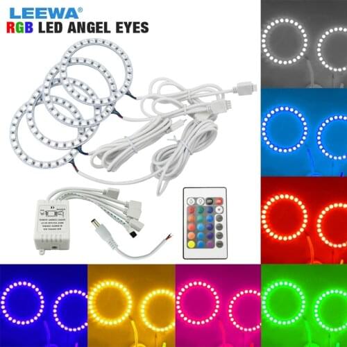LEEWA 4X80mm Car RGB LED Angel Eyes Halo Ring Light Kit Wireless Remote Control For Lada VAZ 2114 Multi-Color #CA1161