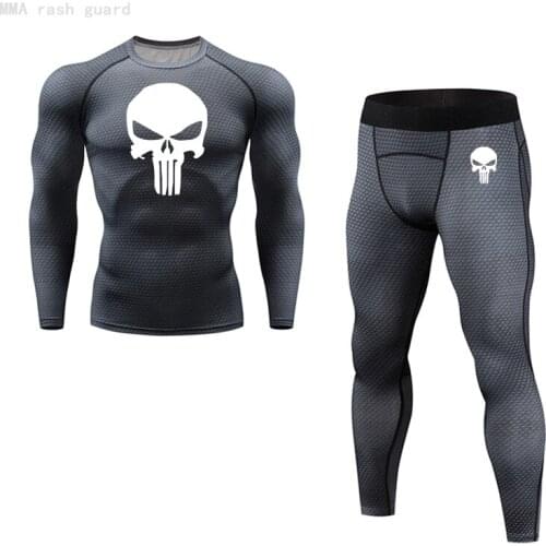 Men Thermal underwear Winter long johns set MMA Compression Sportswear T-shirt + trousers 2 Pieces Tights jogging suits Men