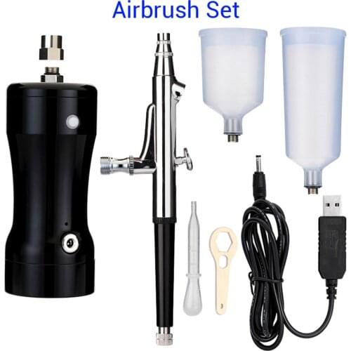 Airbrush Kit Dual-Action Cordless Air Brush Gun with 0.4MM Needle 20CC 40CC Cup Rechargeable Mini Air Compressor