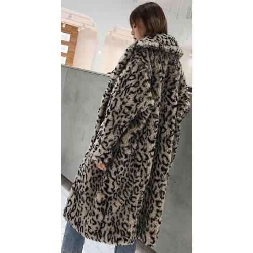 Real Photo Women Fur Line Coat Fleece Coat Leopard print American Style Trench Coats Woman Windbreaker Fur Overcoat Winter A071