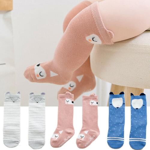 8 Colors Baby Cute Cotton Stocks Baby Stocking with Ears 0-4 Years Anti-Slip Infant Knee High Stocking Newborn