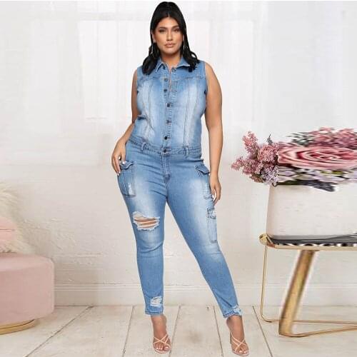 Single-breasted Pocket Skinny Rompers Casual Sleeveless Turn Down Neck Leg Hollow Out Overalls Female Body-shaping Slim Catsuits