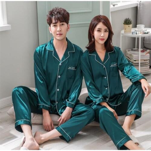 Pyjamas Suit Couples Men&Women Pajamas Set 2pcs Shirt&Pant Home Clothes Lovers Green Sleepwear Intimate Lingerie Pijama