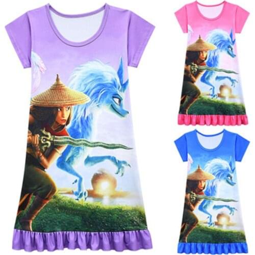 Girl Dresses Nightdress RAYA and The Last Dragon Sleepwear Kids Clothes Dresses For Girls Short Sleeve Summer Costume Cosplay