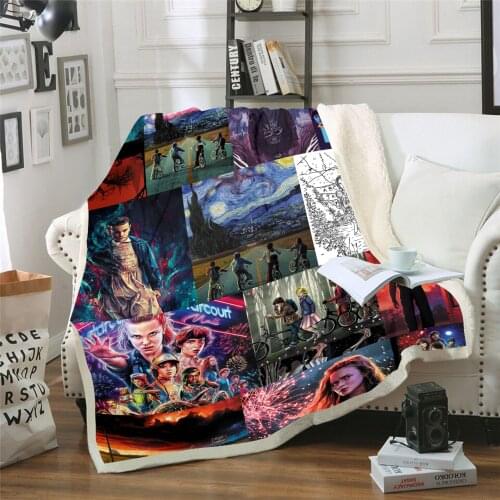 Stranger things 3D Printing Plush Fleece Blanket Adult Fashion Quilts Home Office Washable Duvet Casual Kids Sherpa Blanket 012