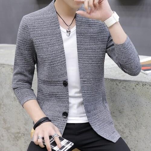 Casual Sweater Mens Long Sleeves 2021 Spring and Autumn Knitted Cardigan Mens V-Neck Wear Lightweight Fashion Handsome