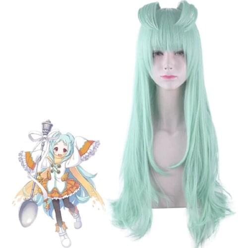 Princess Connect! Re:Dive Miyako Wig with Ears Cosplay Costume 80cm long Light Green Synthetic Hair Halloween Role Play Wigs
