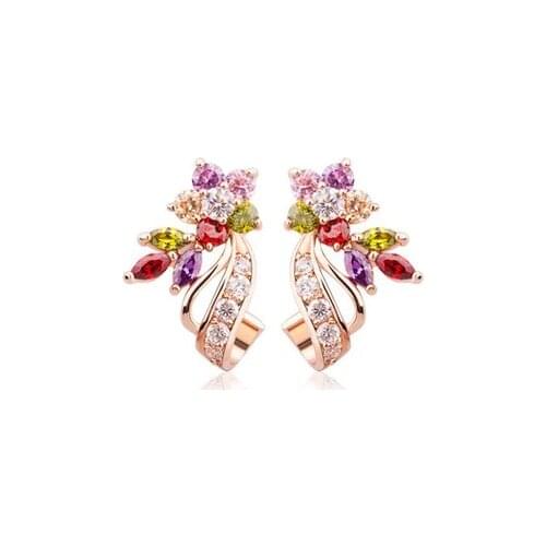 Emmaya Luxury Rose Gold Flower Stud Earrings with AAA Zircon Stone Women Birthday Gift Bijouterie 4 Colors Option