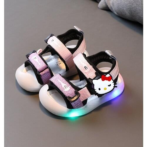 Sanrio Hello Kitty lighted sandals 2021 summer new lighted baby Hello Kitty sandals boys and girls LED beach shoes toddler shoes
