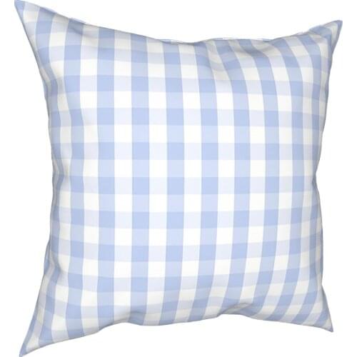 Blue Mini Gingham Plaid Pillowcase Decoration Cushion Cover Throw Pillow for Home Polyester Double-sided Printing Novelty