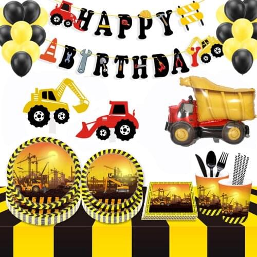 Construction Engineering Excavator Theme Party Disposable Tableware paper plates cups Baby Shower Birthday Decor Party Supplies