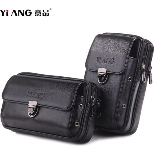 New Genuine Leather Mens Flip Belt Hip Fanny Bag Cigarette Purse Pocket Mans Cow Skin Cell Mobile/Phone Case Waist Pack Casual
