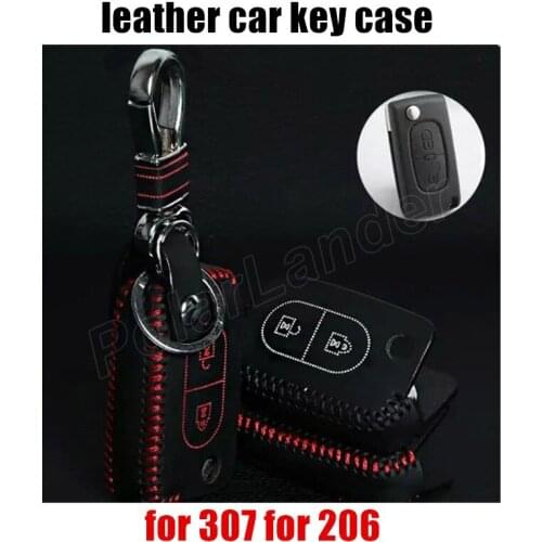 Only Red factoty price car key case fit for PEUGEOT 307 206 car key case sewing Hand car styling genuine quality leather