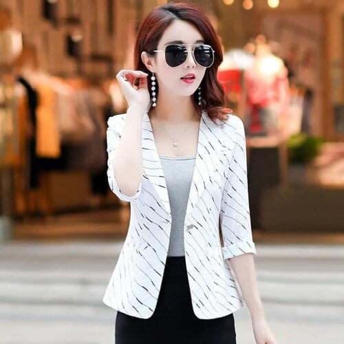 Thin Small Suit Wwomens Three-Quarter Sleeve Jacket Korean Version 2021 Summer New Temperament Casual Slim One-Button Suit