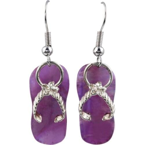 TUMBEELLUWA Purple Crystal Quartz Slippers Flip Flops Dangle Earrings for Women