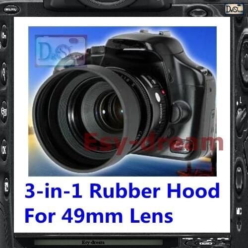 49mm 49 mm 3in1 3-Stage Rubber Lens Hood Universal for Olympus NEX5 Canon Nikon Pentax PA197