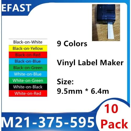 10 pack Bmp21 M21-375-595 Label Tape Black On White yellow Red vinyl film for BMP21 Plus ID PAL LABPAL Label Maker BMP21 LAB