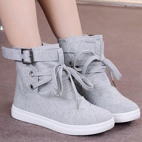 Womens Canvas Shoes Solid Simple Style Women Vulcanize Sneakers Lace-up High Top Height Increasing Non-slip 2020 New Fashion