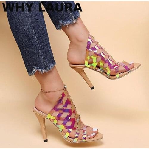 2021 Sparkly mesh womens sandal Summer fashion open toe fashion slippers Ultra high heel womens shoes plus size sliding 35-43