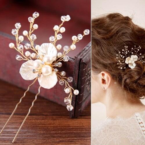 Bridal Wedding Beauty Hair Pins Women Charming Simulation Pearl Flower Headband Ladies Delicate Elegant Hair Accessories