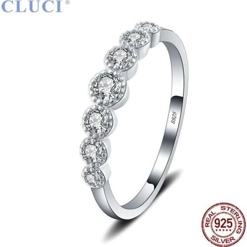CLUCI Authentic Silver 925 Classic Zircon Wedding Ring Women Classic Sterling Silver Rings Jewelry DR1045SB