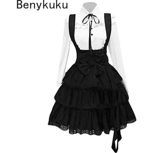 2021 Womens Classic Lolita Cake Dress Vintage Inspired Women Outfits Cosplay Anime Girl Black Long Sleeve Medieval Shirt Dress