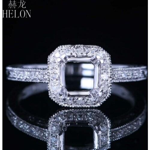 HELON 6mm Round Sterling Silver 925 Natural Diamonds Semi Mount Engagement Ring Wedding Women Vintage Style Fine Jewelry Ring