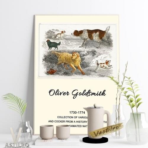 Oliver Goldsmith Animated Nature Sketch Canvas Painting Various Dogs Collection Poster Cocker Animal Lovers Gift Wall Art Decor