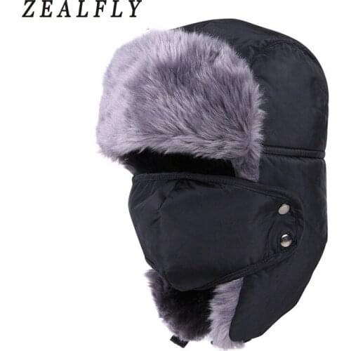 Winter Bomber Hats Ushanka Russian Fur Hat Warm Thickened Ear Flaps Cap For Men&Women Mask Balaclava