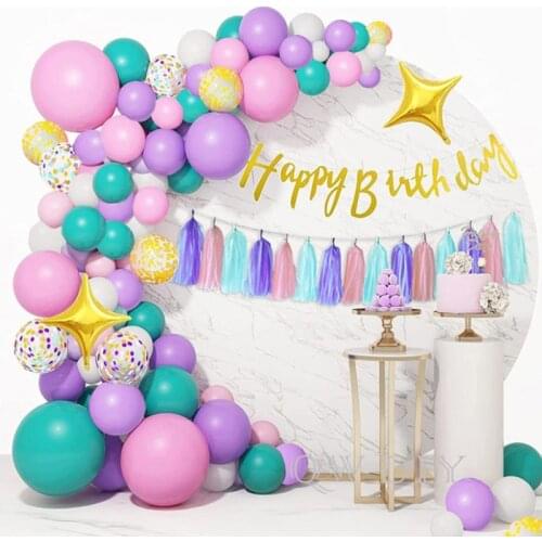 162pc Unicorn Birthday Balloon Arch Garland Kit Blue Purple Pink Confetti Banner Tassel Birthday Decoration Girls Party Supplies