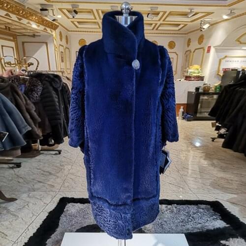 2020 fashion Karakul Sheep Swakara fur coat imported mink fur coat Match mink womens fashion mink coat long with winter