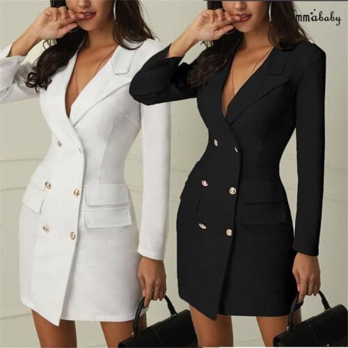 2021 Spring And Winter Buttoned Slim Elegant Dress Ladies Dress Office Casual Suit Jacket White Black Ladies Dress Suit Dress