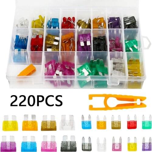 220pcs Car Fuses 2A 3A 5A 10A 15A 20A 25A 30A 35A Amp with Box Clip Car Replacement Parts 32V Auto Truck Blade Type Fuses Set