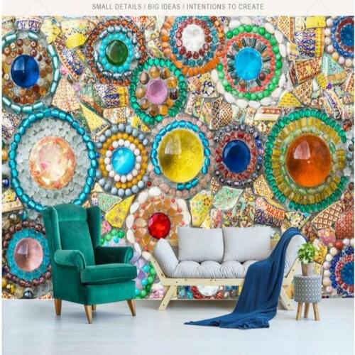 3d Wallpaper Living Room Home Improvement Modern Wallpaper Background Wall Painting Mural Silk Paper Retro Bohemian jade mosaic