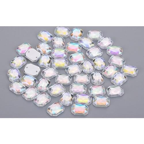 4 Size Colorful Acrylic crystal Rectangle Stones sewing rhinestone Flatback beads For Women Dress 17colors choose