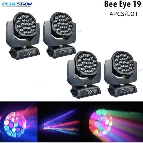No tax 4pcs/lot, Clay Paky Zoom Moving Head Light beam 19x15w RGBW LED Bee Eye rotating dj party nightclub Stage Light Lyre Wash