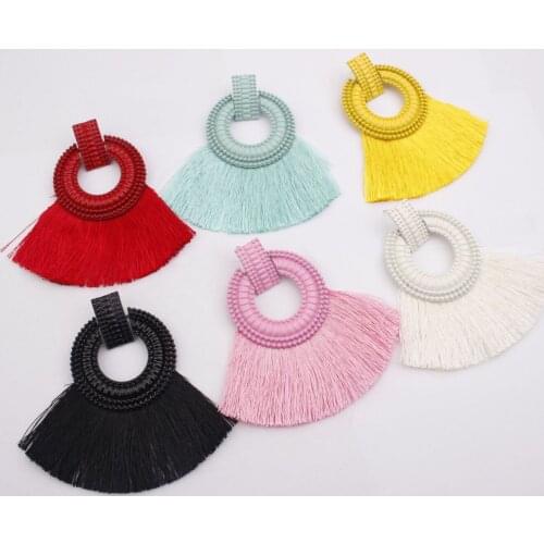 Bohemian Tassel Crystal Long Drop Earrings for Women Circle multicolor Cotton Silk Fabric Fringe Earring Fashion Woman Jewelry