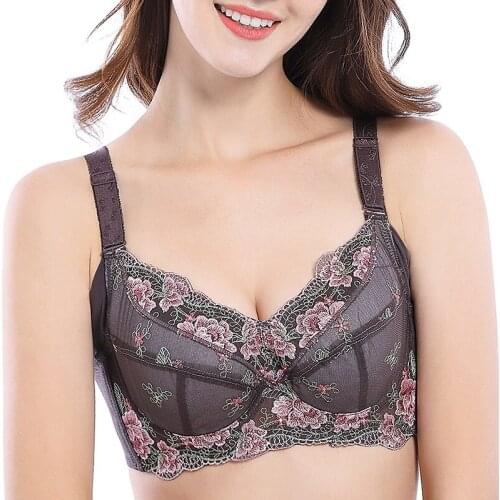 Women Full Coverage Underwired Padded Plus Size Floral Embroidered Bra 34 36 38 40 42 44 46 48 B C D E F G H