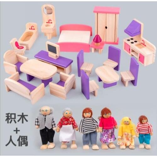 Children play house toys, cute little furniture, wooden mini furniture, family doll house educational toys gift
