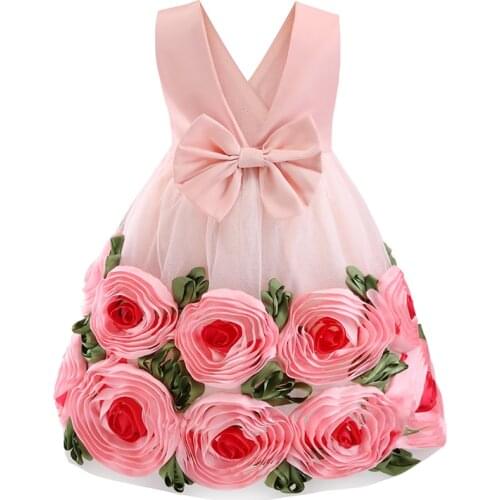 Princess Baby Girls Embroidered Rose Flower Elegant Wedding Birthday Party Dress Girls Summer Vestidos Formal Dress Kids Clothes