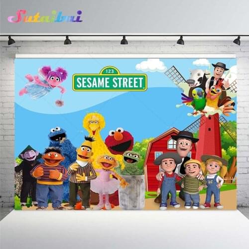 Photo Background Custom Green Grass Farm La Granja De Zenon Sesame Street Backdrop Photo Studio Kids 1st Birthday Party Banner