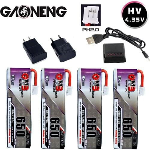 GNB 1S 650mAh 3.8V 60C/120C 4.35V HV Lipo battery PH2.0 Plug for Tinyhawk Snapper7 E010 M80S Tiny7 Beta85 Drone With a Charger