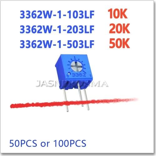 JASNPROSMA 3362W 50PCS 100PCS 10K 20K 50K 103 203 503 3362W-1-103FL 3362W-1-203FL 3362W-1-503FL Precision Adjustable