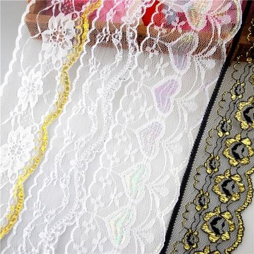 Polyester Lace Trim Fabric Sewing Cloth Wedding Accessories Dress Decoration Ribbon Craft Supplies 50-90mm 50yards L004-H