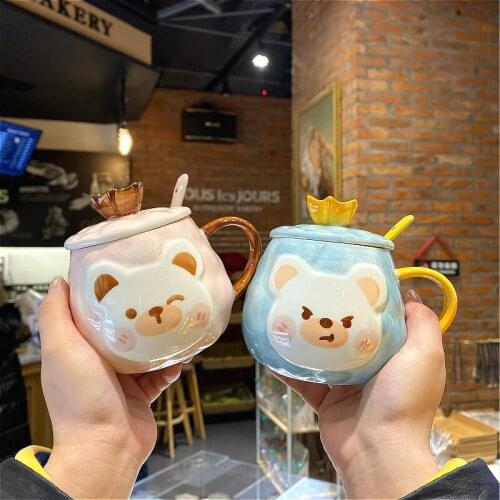 Funny cartoon bear Mug With Lid Large Capacity Animal Mugs creative Drinkware Coffee Tea Cups Novelty Gifts milk cup